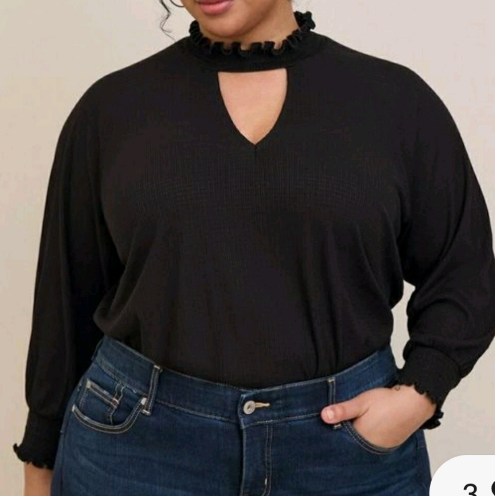Torrid Black Ruffled Neckline Gauze Blouse Size 4X - Picture 2 of 10